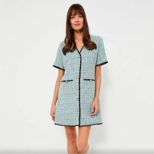 Chic Tweed Dress with Black Trim